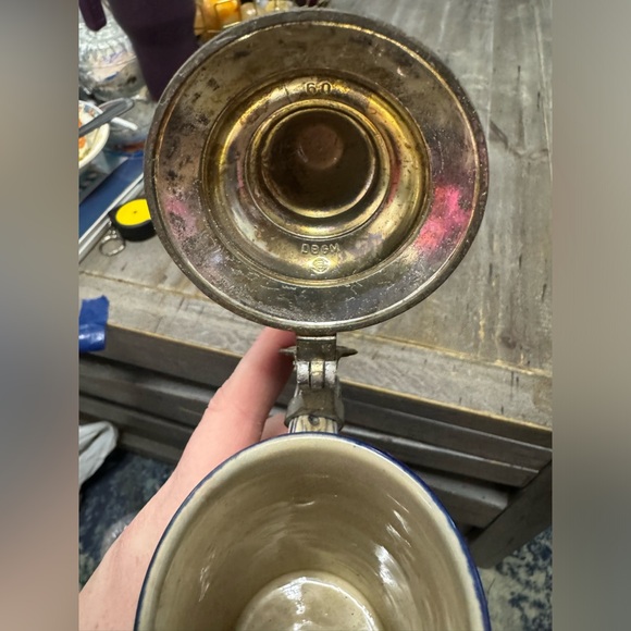 Vintage DBGM West German Pewter Lidded Beer Steins Blue/white - Picture 6 of 8